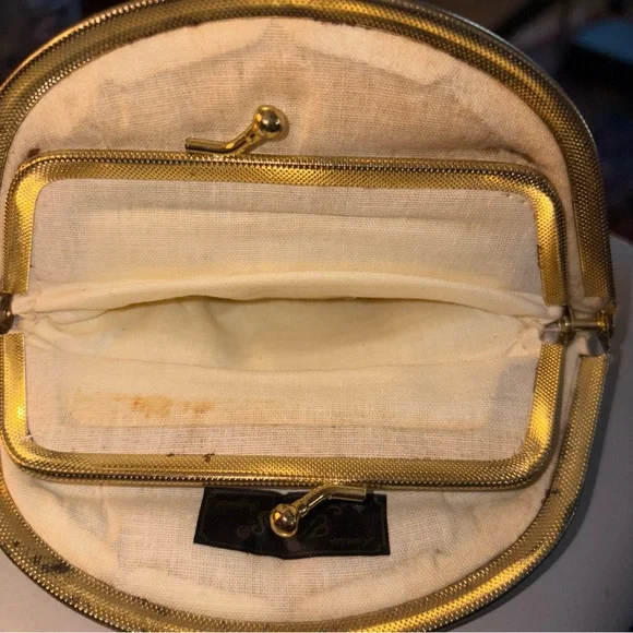 Y & S Mesh Coin Purse Clutch Gold Kiss Lock Vintage - Picture 5 of 6